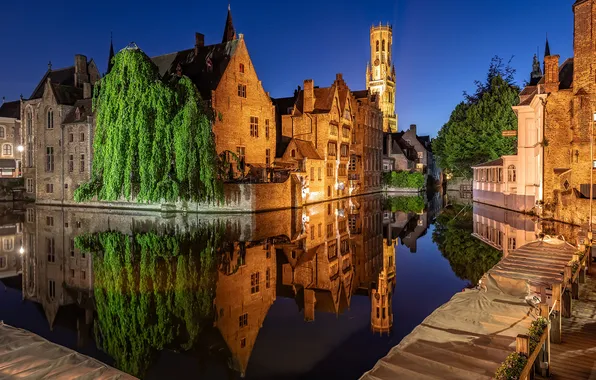 The evening, lights, Belgium, Belgium, Bruges