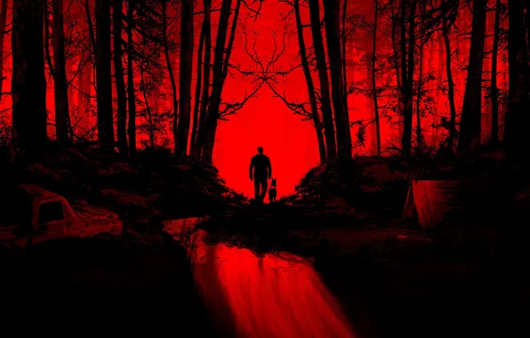 Forest, Red, shadows, Black, Blair Witch