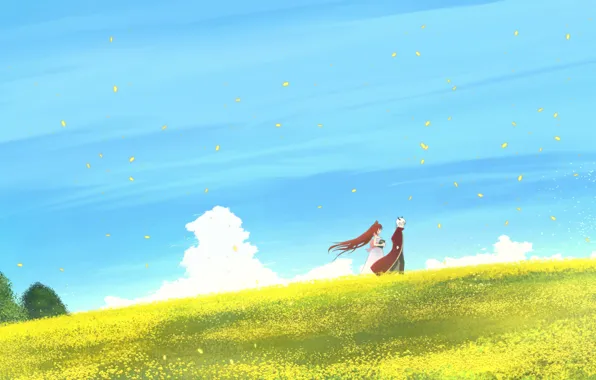 Field, girl, nature, the demon, guy, Fox