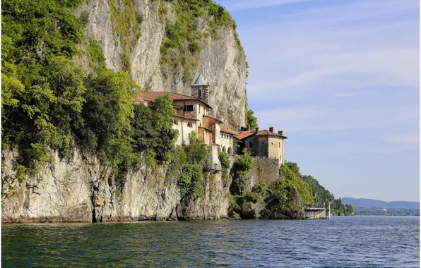 Picture trees, mountains, rock, Italy, the monastery, lake Maggiore, deserts, Santa Caterina del Sasso