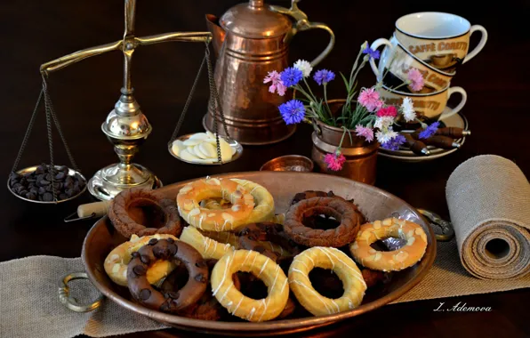 Cookies, still life, cakes, cornflowers