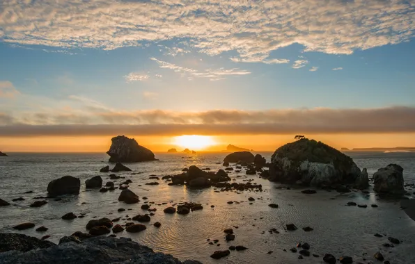 Picture sea, the sky, the sun, clouds, light, landscape, sunset, nature