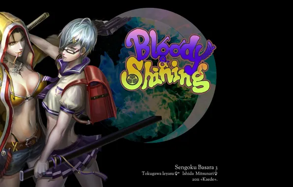 Girls, art, black background, Sengoku Basara, The Era Of Unrest