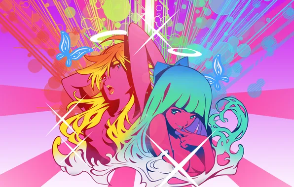 Look, bright colors, girls, gesture, art, panty &ampamp; stocking with garterbelt, anarchy stocking, anarchy panty