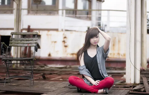 Girl, pose, background, Asian