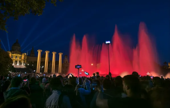 Night, lights, fountain, Spain, Barcelona