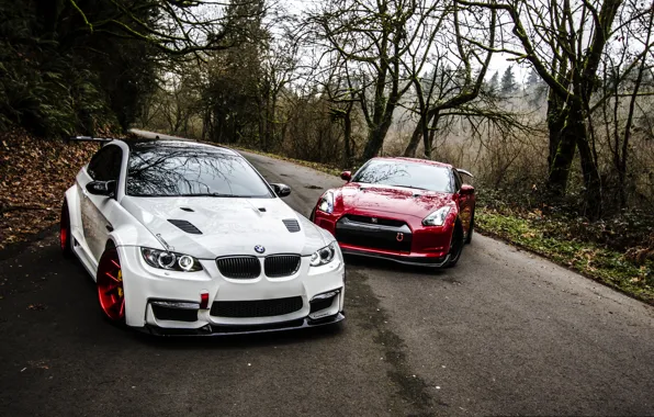 Picture Red, Road, Autumn, White, BMW, Tuning, BMW, Nissan