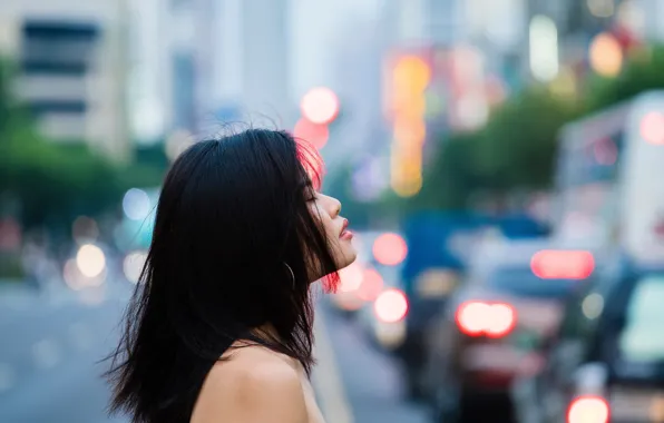 Girl, face, background, hair, profile