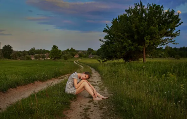 Picture girl, dress, village, legs, cutie, Kostya Hromenkov