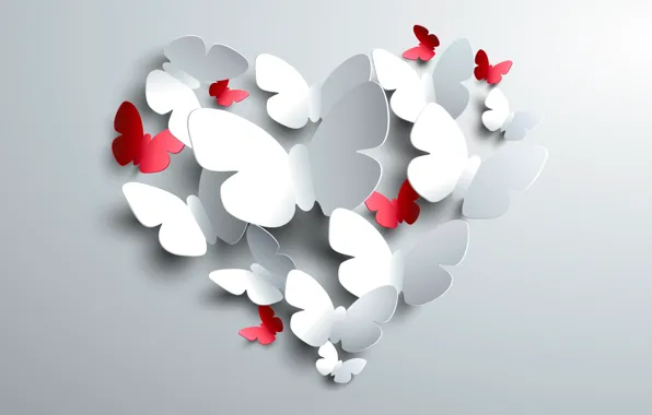 BACKGROUND, RED, BUTTERFLY, HEART, WHITE