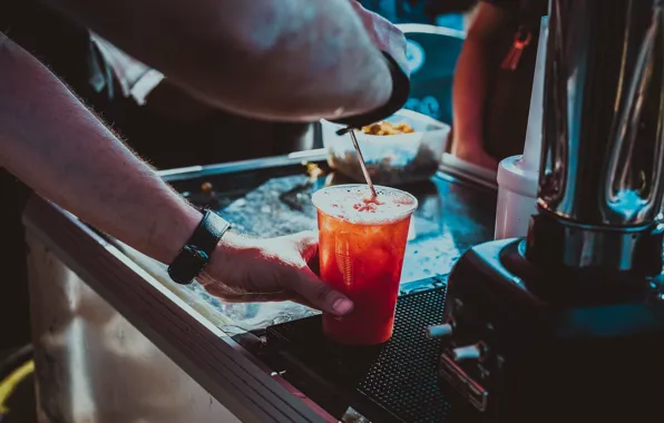 Red, Watch, Cocktail, Machine, Glass, Strawberry, Hair, Hands