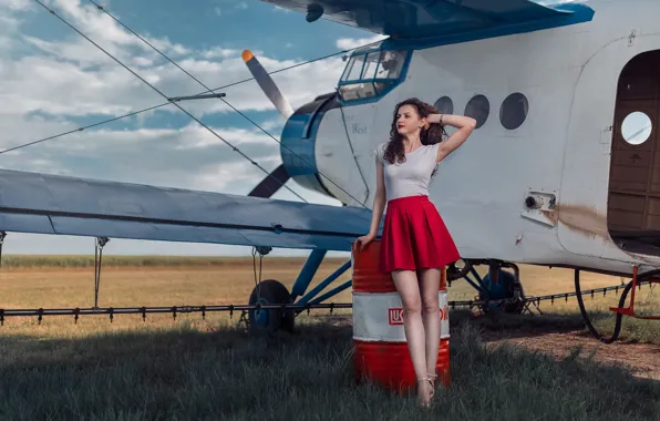 Field, look, girl, pose, hair, skirt, figure, beautiful