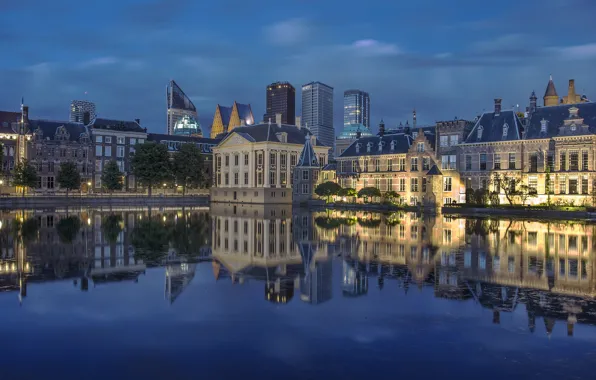 Lights, reflection, mirror, Netherlands, night, The Hague, The Mauritshuis