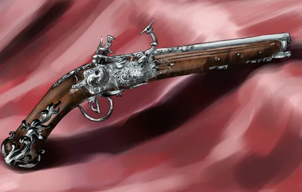 Picture gun, weapons, shadow, art, fabric