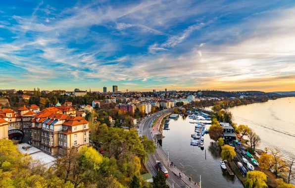 Wallpaper yacht, Prague, Czech Republic, Prague, panorama, the city