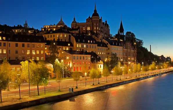 Night, lights, home, Stockholm, Sweden, old town