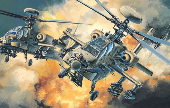 Picture AH-64D, McDonnell Douglas, the main attack helicopter of the US Army, the second major modification …