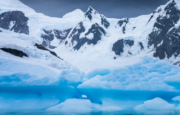 Picture snow, mountains, ice, icebergs, Antarctica