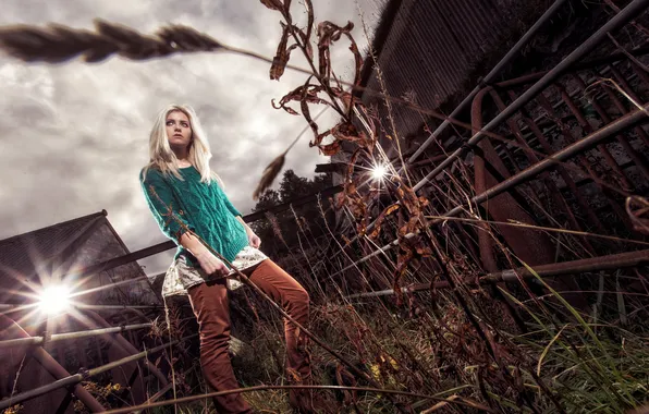 Girl, background, the fence