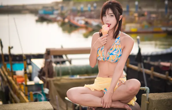 Girl, ice cream, Asian