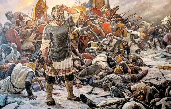 Picture painting, warriors, Ice battle