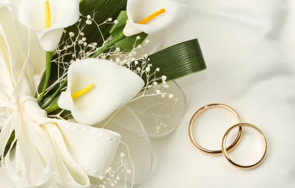 Flowers, wedding, rings, calla