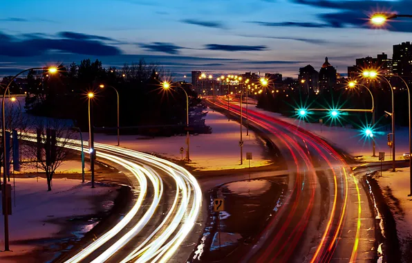 Road, night, the city, street, night city
