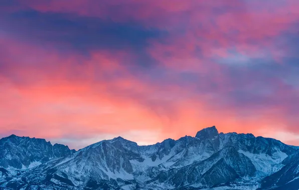 Snow, landscape, sunset, mountains, nature, mountain range