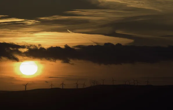 The sky, night, windmills