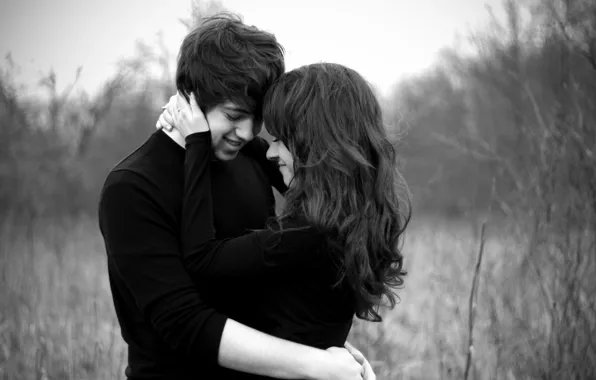 Picture love, Girl, hugs, black and white, guy, relationship