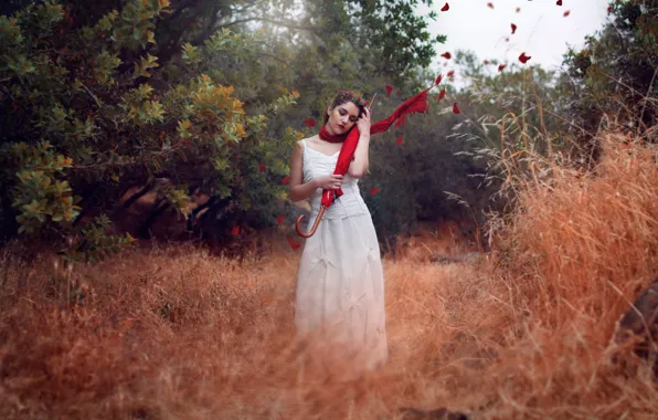 Picture girl, umbrella, scarf