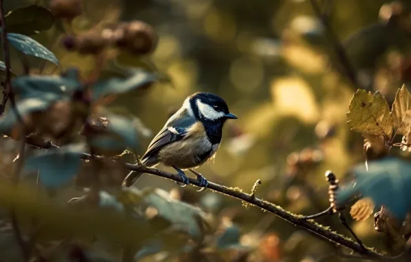 Autumn, light, branches, nature, bird, foliage, branch, bokeh
