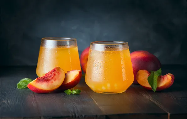Picture juice, glasses, peaches, slices, peach juice, Maxim Chikunov