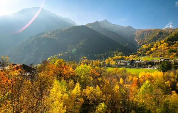 Autumn, mountains, valley, Italy, Valle d'aosta, Courmayeur
