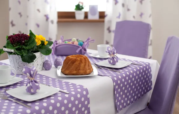Flowers, eggs, Easter, cake, tablecloth, cupcake, Easter, festive table