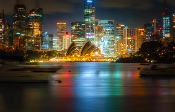 Picture building, Australia, Sydney, night city, skyscrapers, Australia, Sydney, Sydney Opera House
