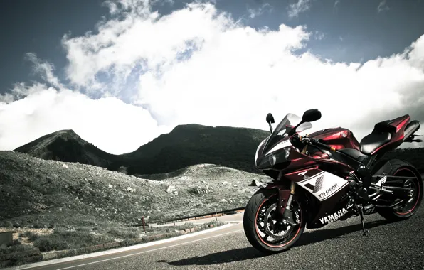Picture the sky, mountains, red, motorcycle, red, yamaha, bike, Yamaha