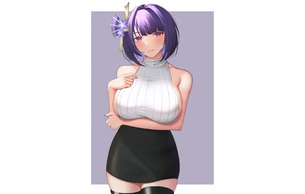 Picture girl, sexy, cleavage, blouse, thighhighs, boobs, anime, beautiful