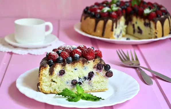 Berries, raspberry, chocolate, blueberries, mint, cupcakes