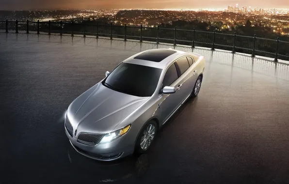 Lincoln, night, the city, silver, panorama, sedan, ISS, the front