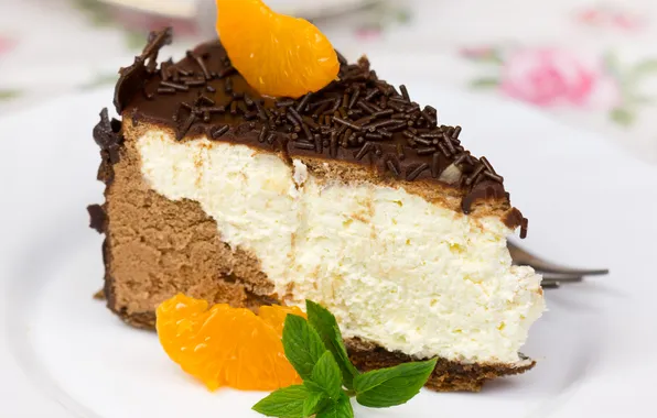 Picture the sweetness, chocolate, cake, cake, mint, chocolate, Mandarin, mint