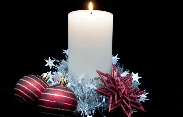 Picture holiday, black, balls, new year, Christmas, candle, stars, christmas