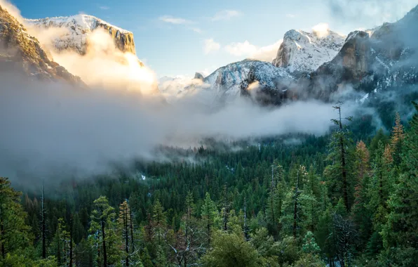 Wallpaper Sunset, Nature, Clouds, Winter, Mountains, Fog, Snow, Forest ...