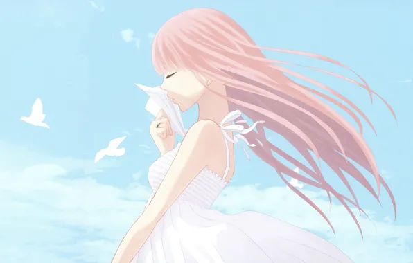 Picture birds, girl, Vocaloid, thoughts, clouds, the sky, origami