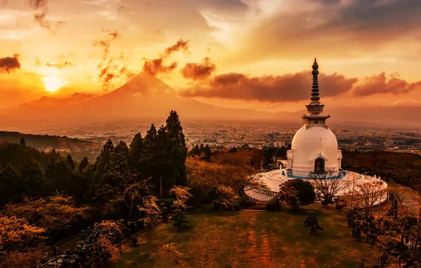 The sky, clouds, sunset, mountains, valley, hdr, Asia