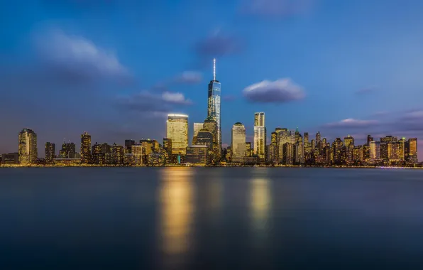 Picture night, the city, view, building, home, New York, skyscrapers, panorama