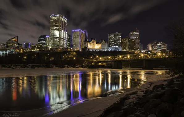 Picture night, the city, reflection, river, Canada, Canada, Edmonton, Edmonton