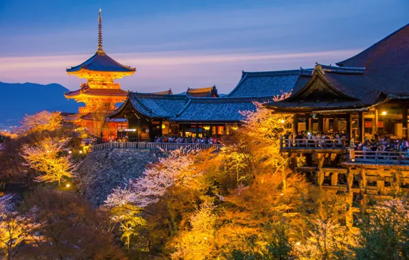 Landscape, mountains, nature, spring, the evening, Japan, Sakura, lighting