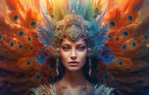 Look, girl, decoration, face, style, fantasy, bird, portrait