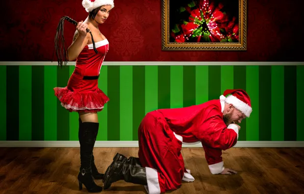 Girl, man, the situation, picture, Santa Claus, punishment, whip, Helena Shells